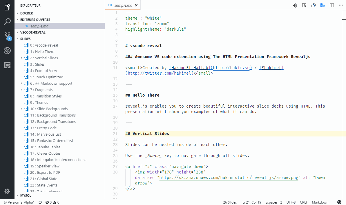 VS Code Reveal presentation preview